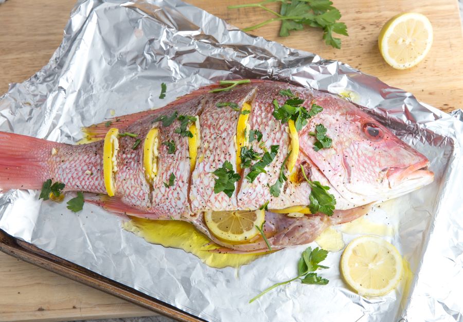 Baked Snapper with Lemon and Herbs