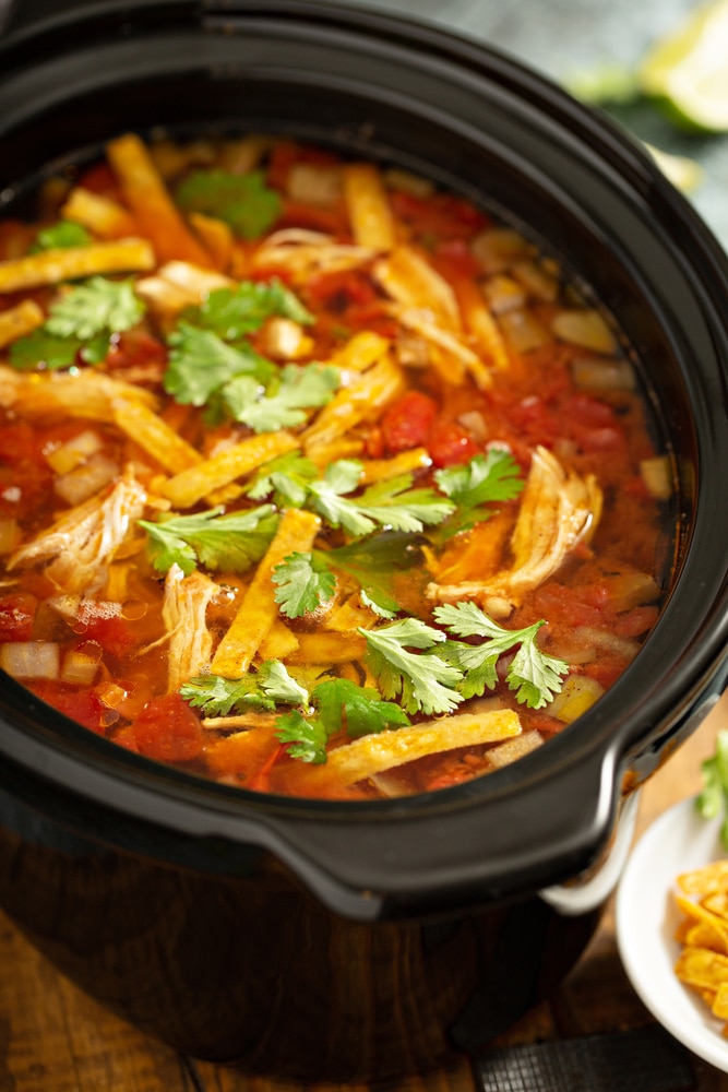 Slow,Cooker,Chicken,Taco,Soup,Topped,With,Fresh,Cilantro