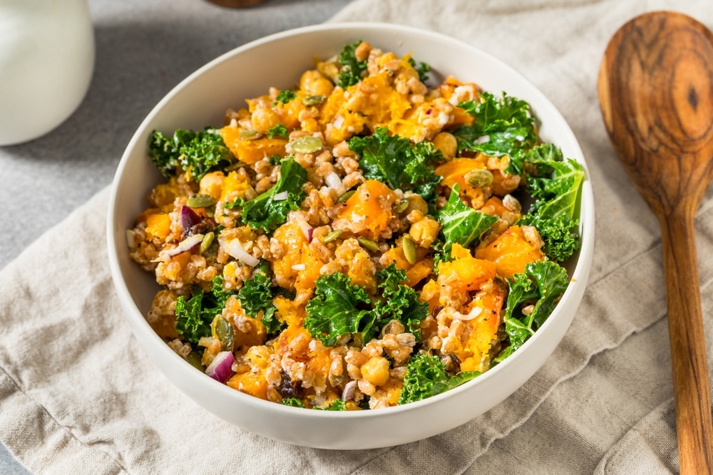 Kale Butternut Squash Farro Salad with Chickpeas
